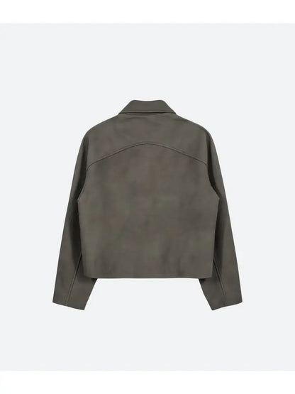 Gray Cropped Leather Jacket