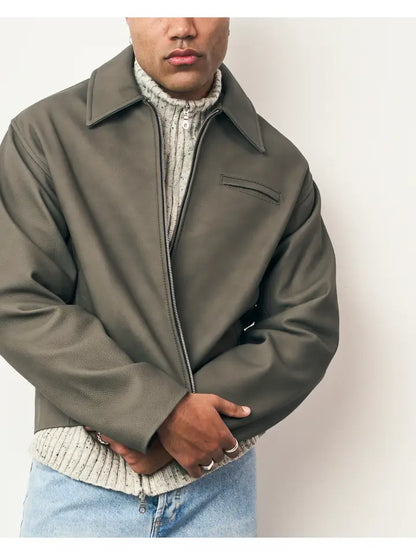 Gray Cropped Leather Jacket