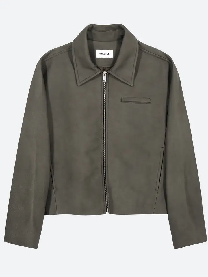 Gray Cropped Leather Jacket