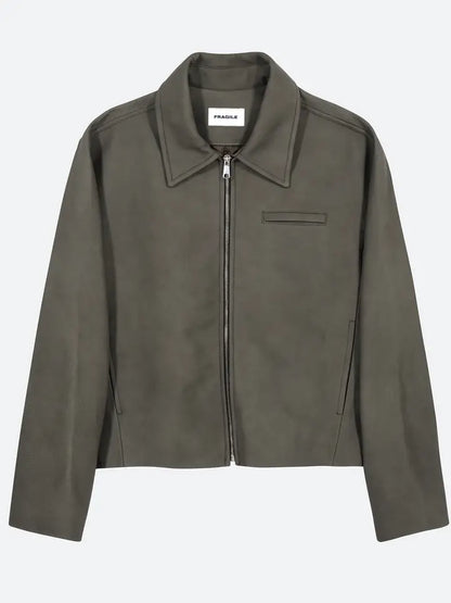 Gray Cropped Leather Jacket